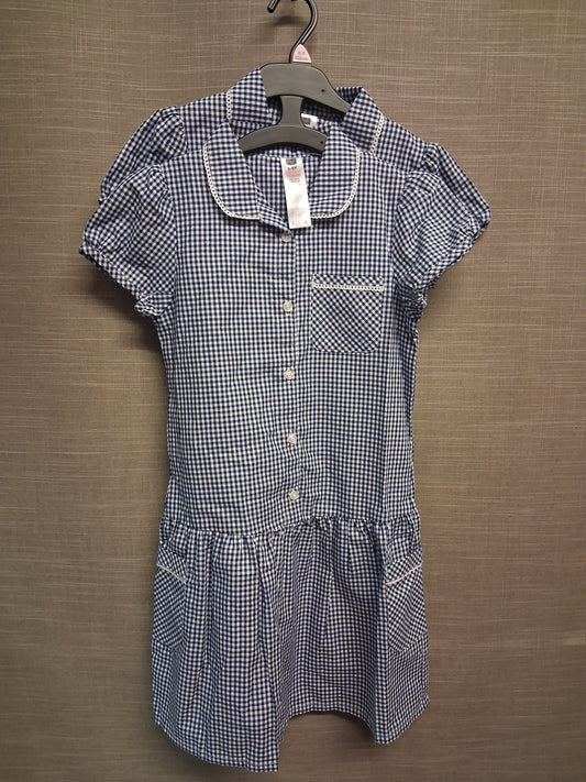 F&F Girls School Uniform Blue Gingham Dresses X2 Button Front Age 8-9 Years New Without Tags