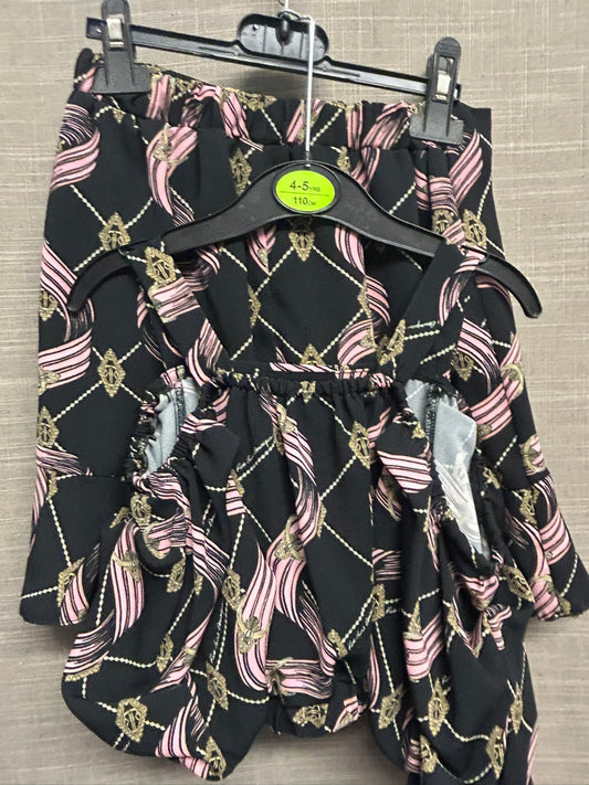 River Island Girls 2 Piece Set Black Pink Cold Shoulder Top with Skirt Age 8 Years