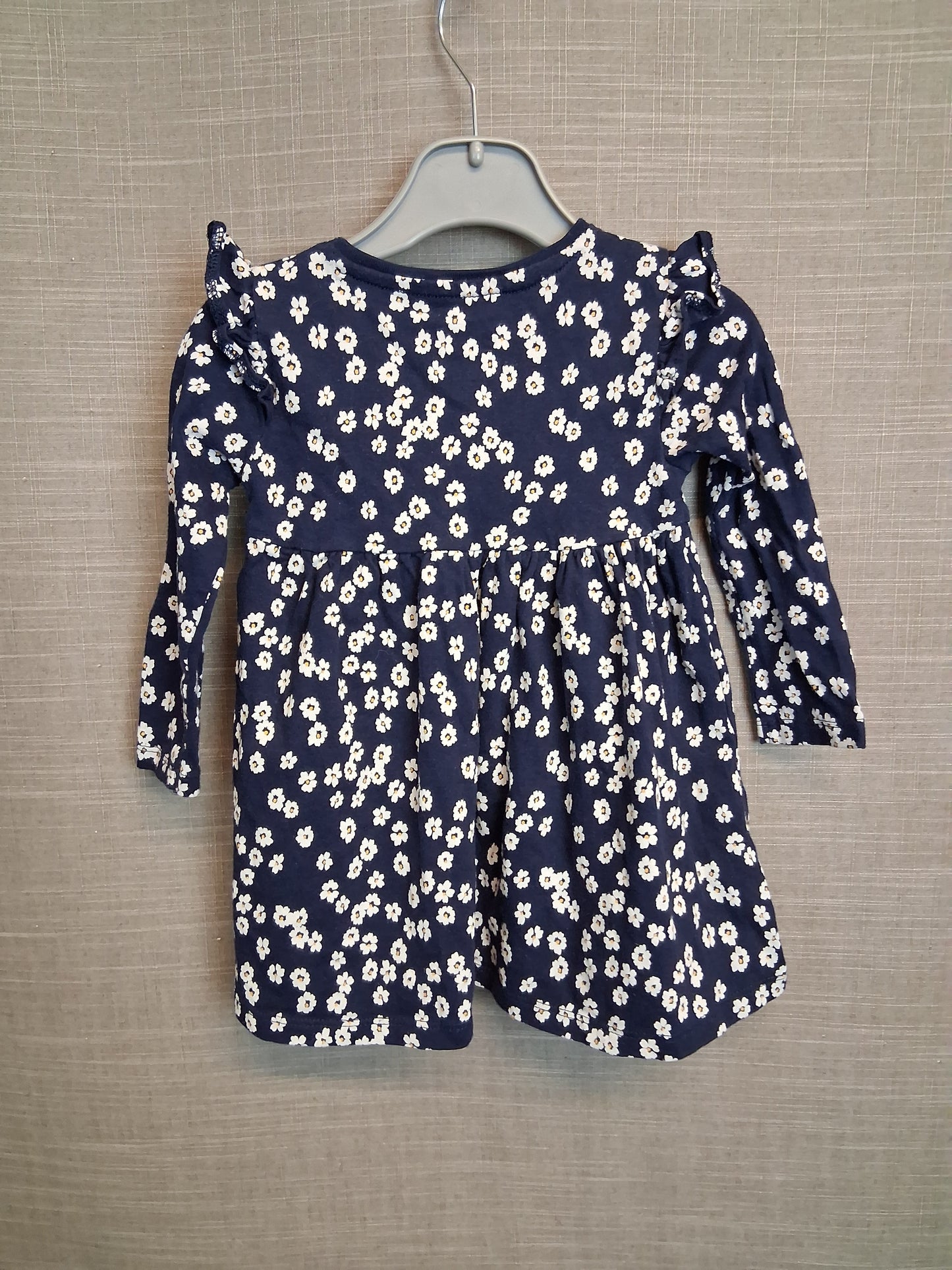 F&F Girls Blue Floral Jersey Long Sleeve Dress Age 12-18 Months