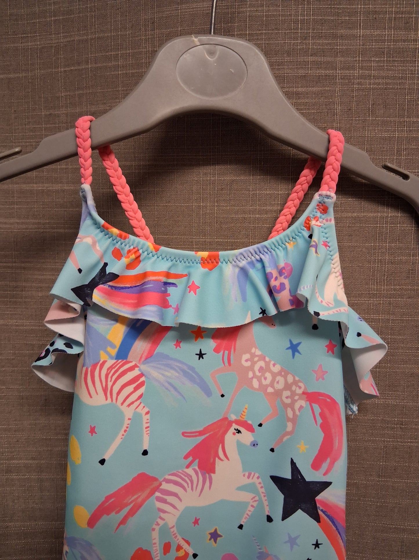 Next Girls Blue Pink Flamingo Tassle One Piece Swimsuit Age 3 Years