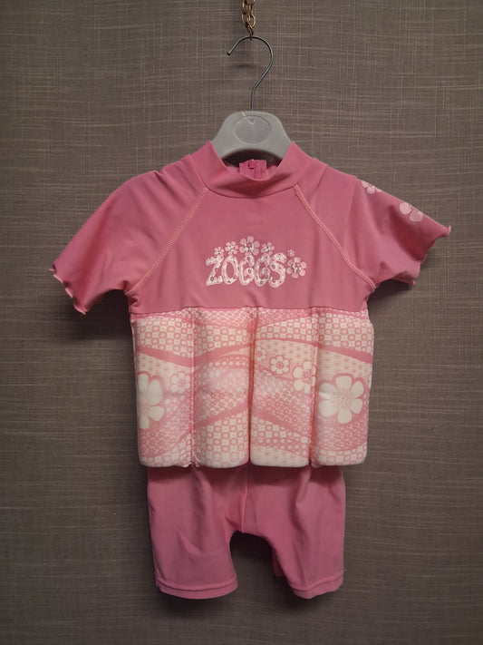 Zoggs Girls Pink UV Swimsuit All in One Age 1-2 Years with Floats Read Description