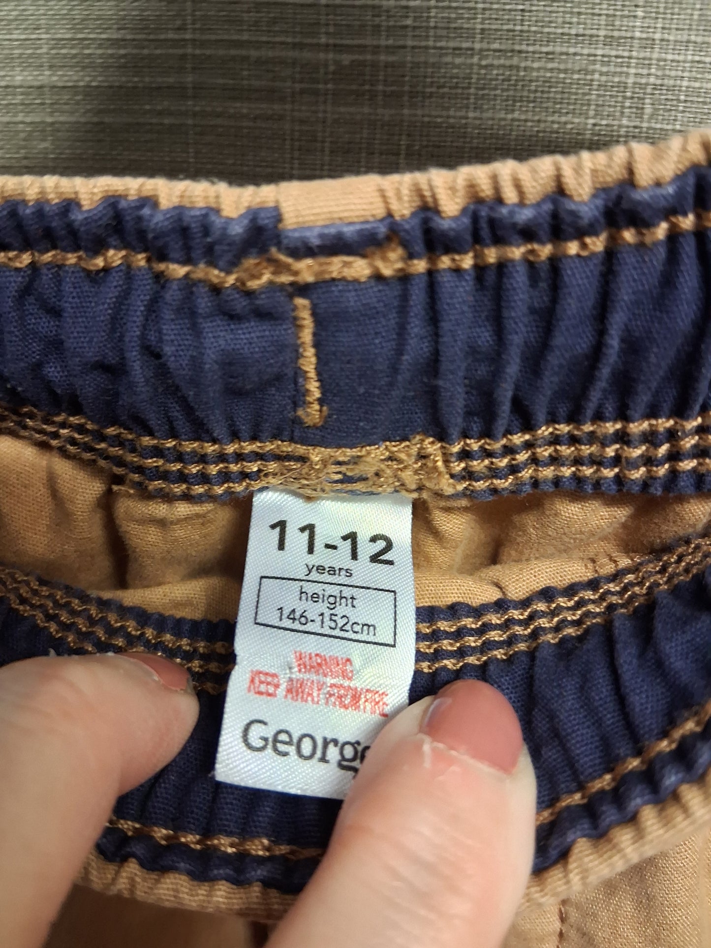 George Boys Brown Chino Shorts Elastic Waist Age 11-12 Years