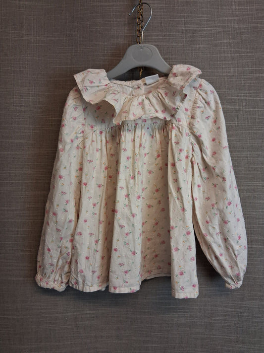 Next Girls Peter Pan Collar Blouse Cream Floral Long Sleeve Age 5-6 Years
