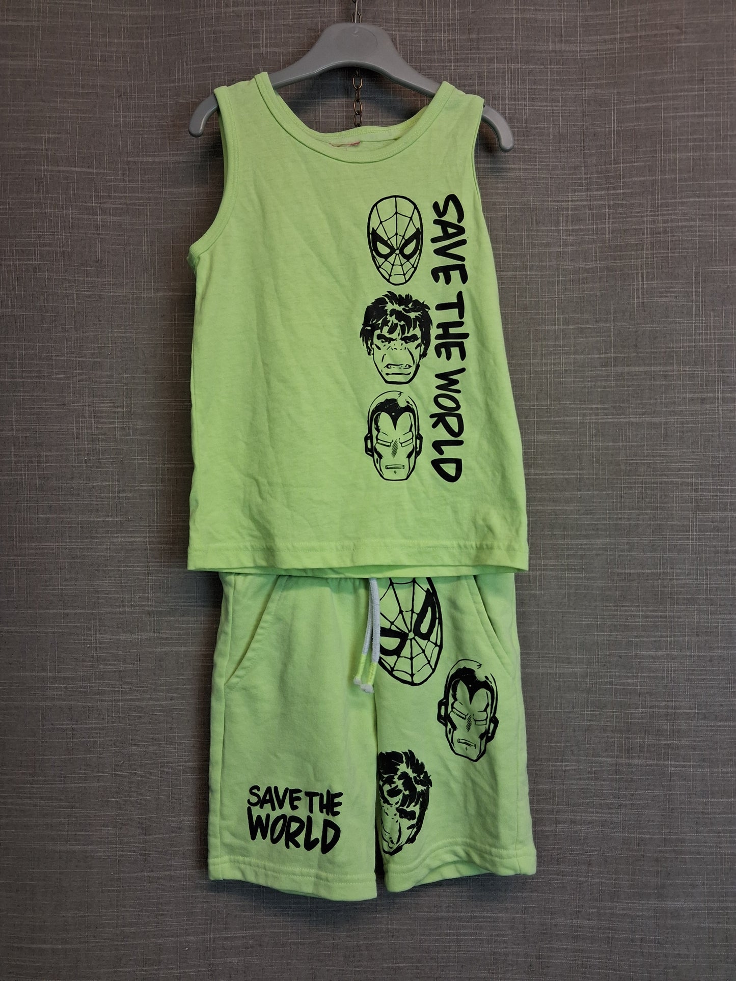 Marvel Boys 2 Piece Summer Outfit Shorts And Vest Age 3-4 Years Neon Yellow