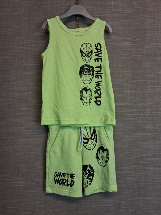 Marvel Boys 2 Piece Summer Outfit Shorts And Vest Age 3-4 Years Neon Yellow