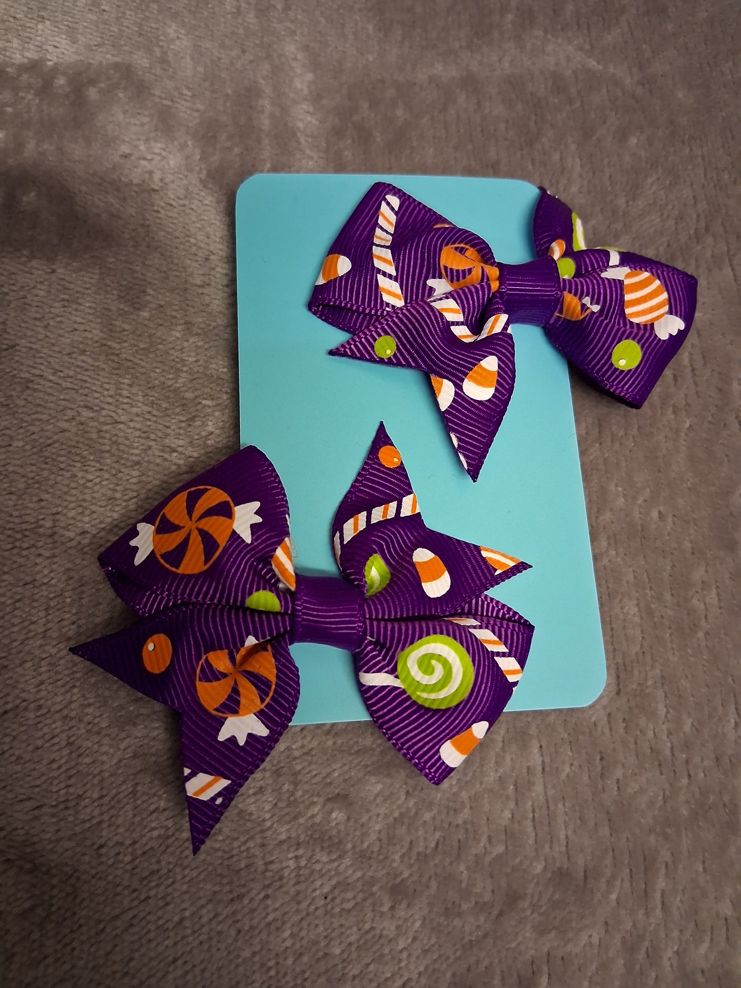 Halloween Theme Purple Sweets Hair Bow Clips X2