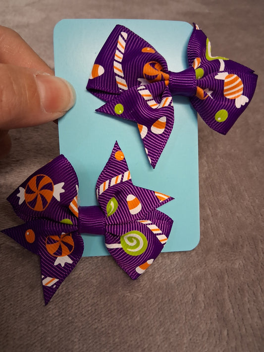 Halloween Theme Purple Sweets Hair Bow Clips X2