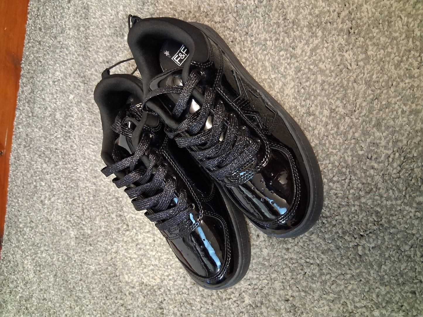 F&F Black Patent Lace Up Shoes/Trainers Size 1 New