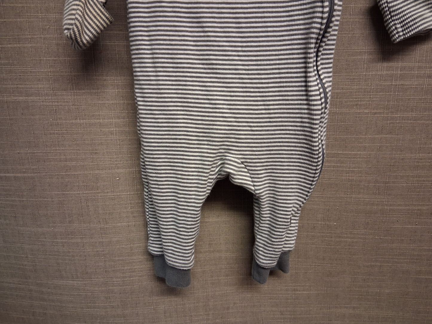 Marks and Spencer Boys Grey Striped Full Zip Sleepsuit Age 3-6 months
