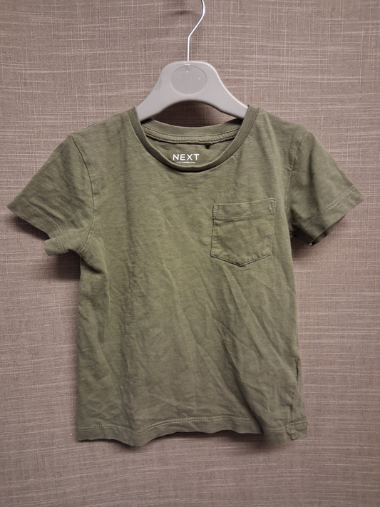 Next Boys Basic Khaki Green Short Sleeve Jersey T-Shirt Age 2-3 Years