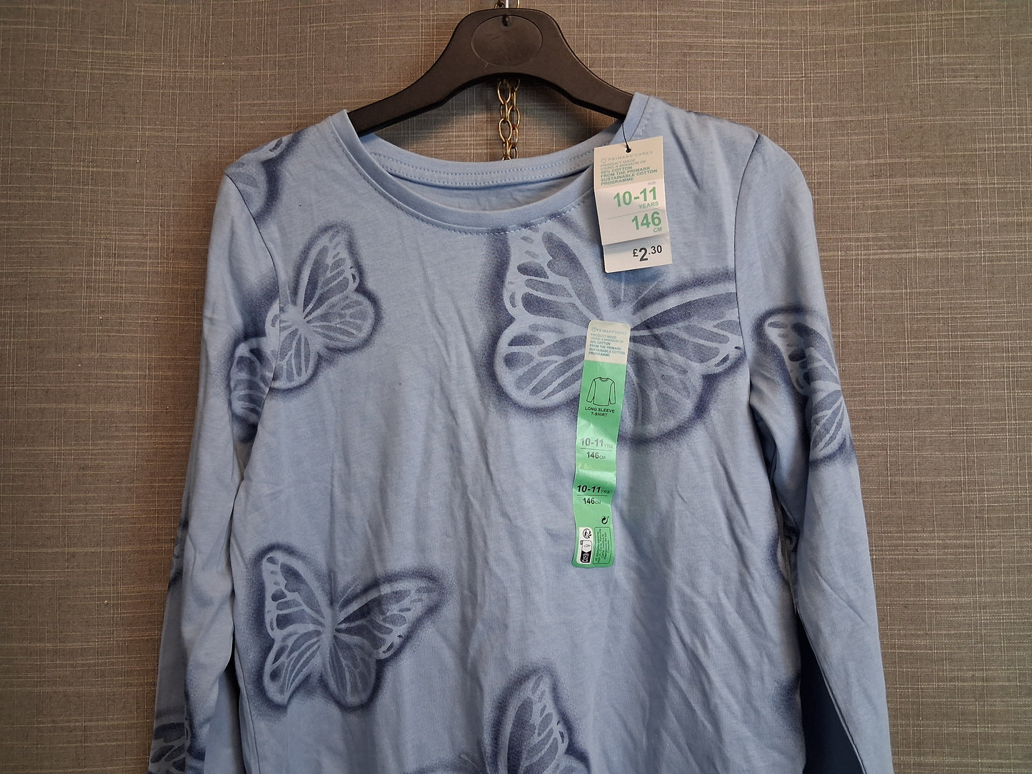 Primark Girls Blue Butterfly Long Sleeve T-Shirt Age 10-11 Years New
