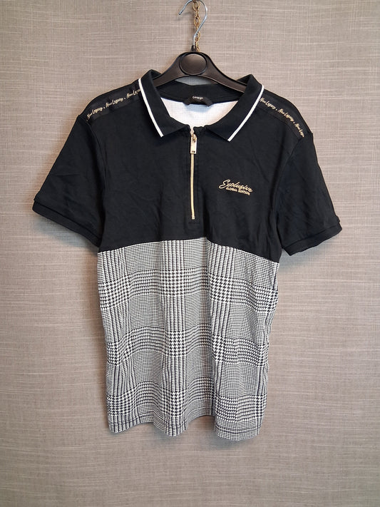 George Boys Polo T-Shirt Black Grey Check Age 12-13 Years