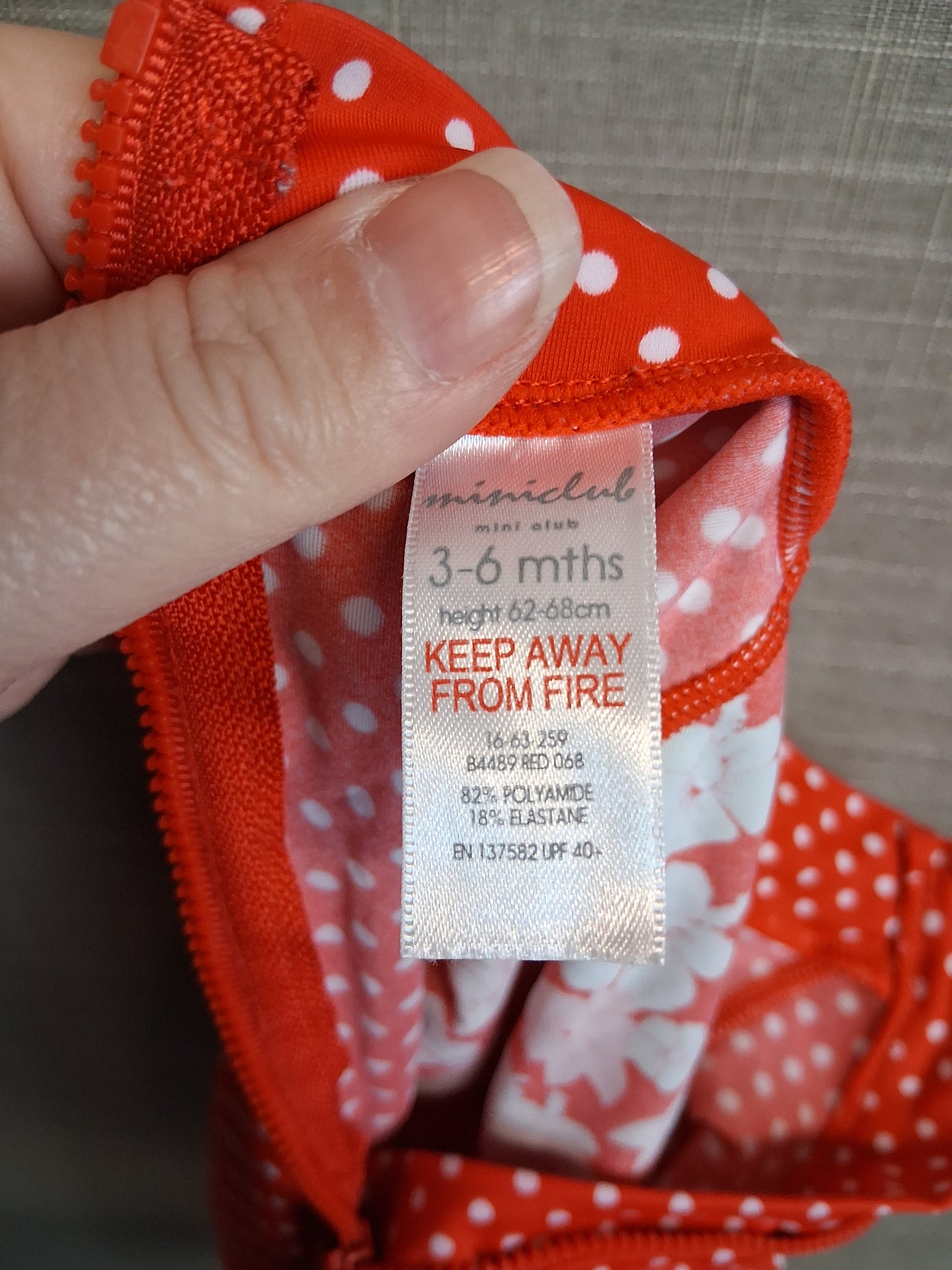 Miniclub Girl One Piece UV Swimsuit Red Floral Age 3-6 Months