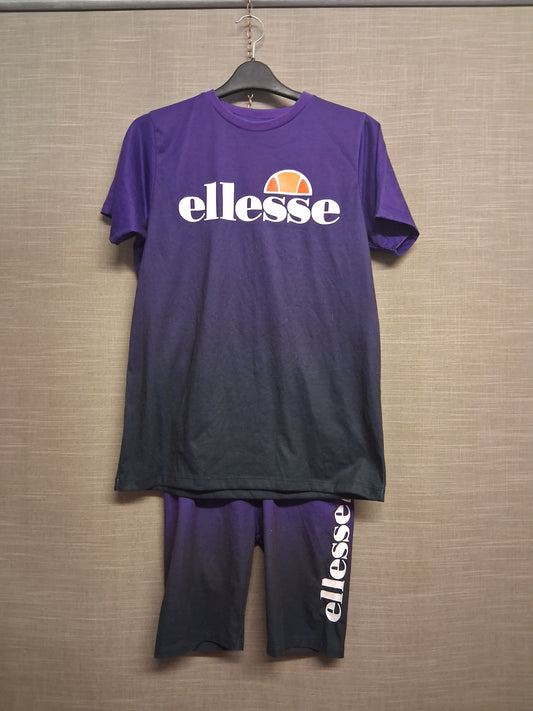 Ellesse Girls 2 Piece Outfit Set T-Shirt Oversized Cycle Shorts Purple Ombre Age 13-14 Years