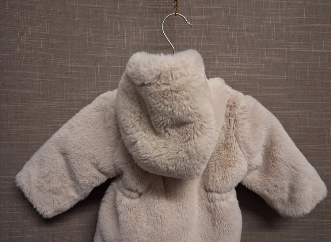 Nutmeg Girls Faux Fur Beige Coat  with Hood Age 0-3 Months