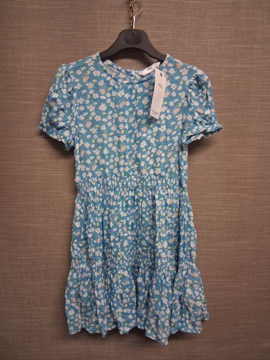 Marks & Spencer Girls Blue Floral Short Sleeve Dress Age 6-7 Years New