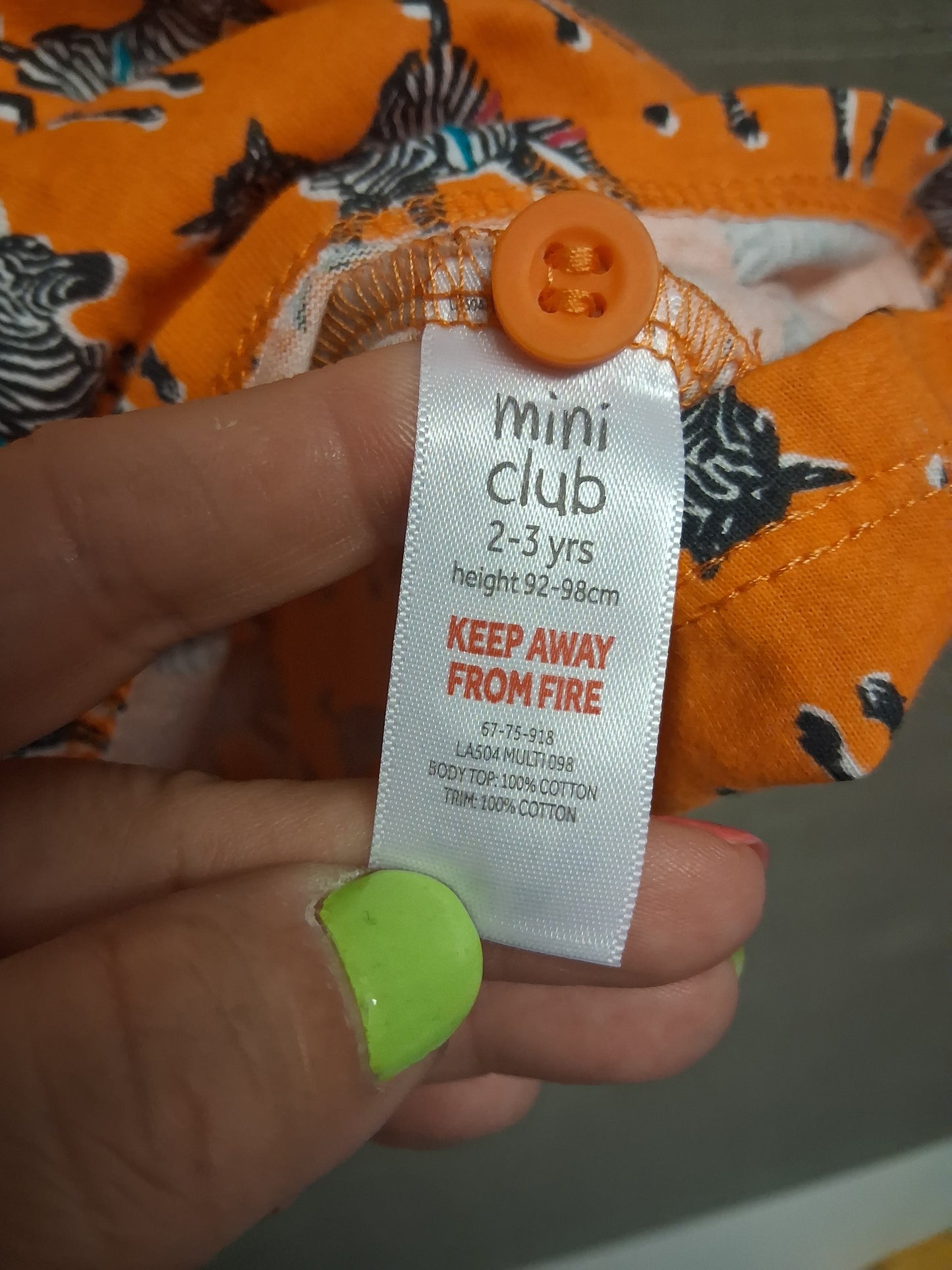 Mini Club Girls Orange Zebra Print A Line Dress Sleeveless Age 2-3 Years New
