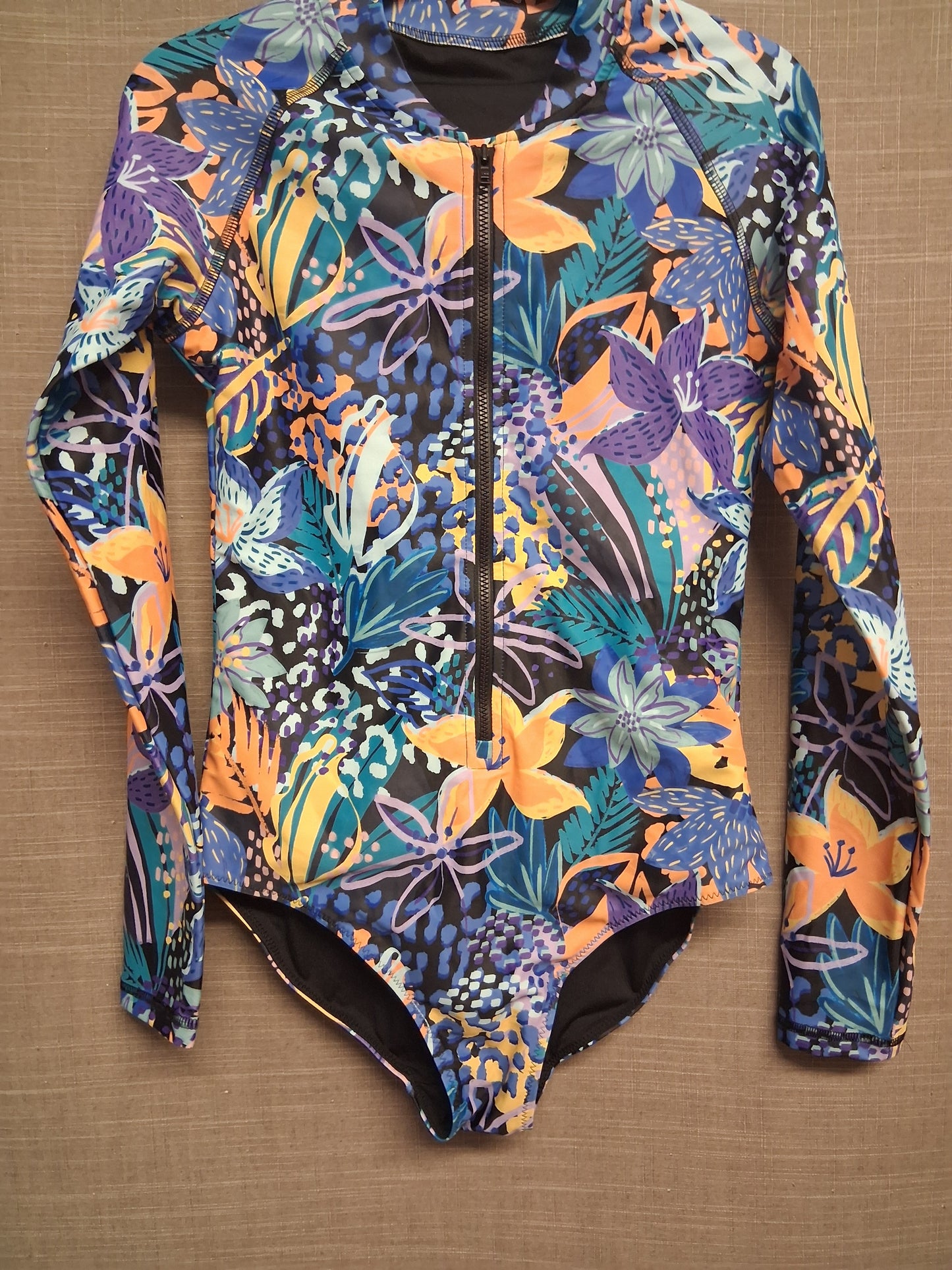 Next Girls Blue Floral Long Sleeve  Swimsuit One Piece Age 12 Years