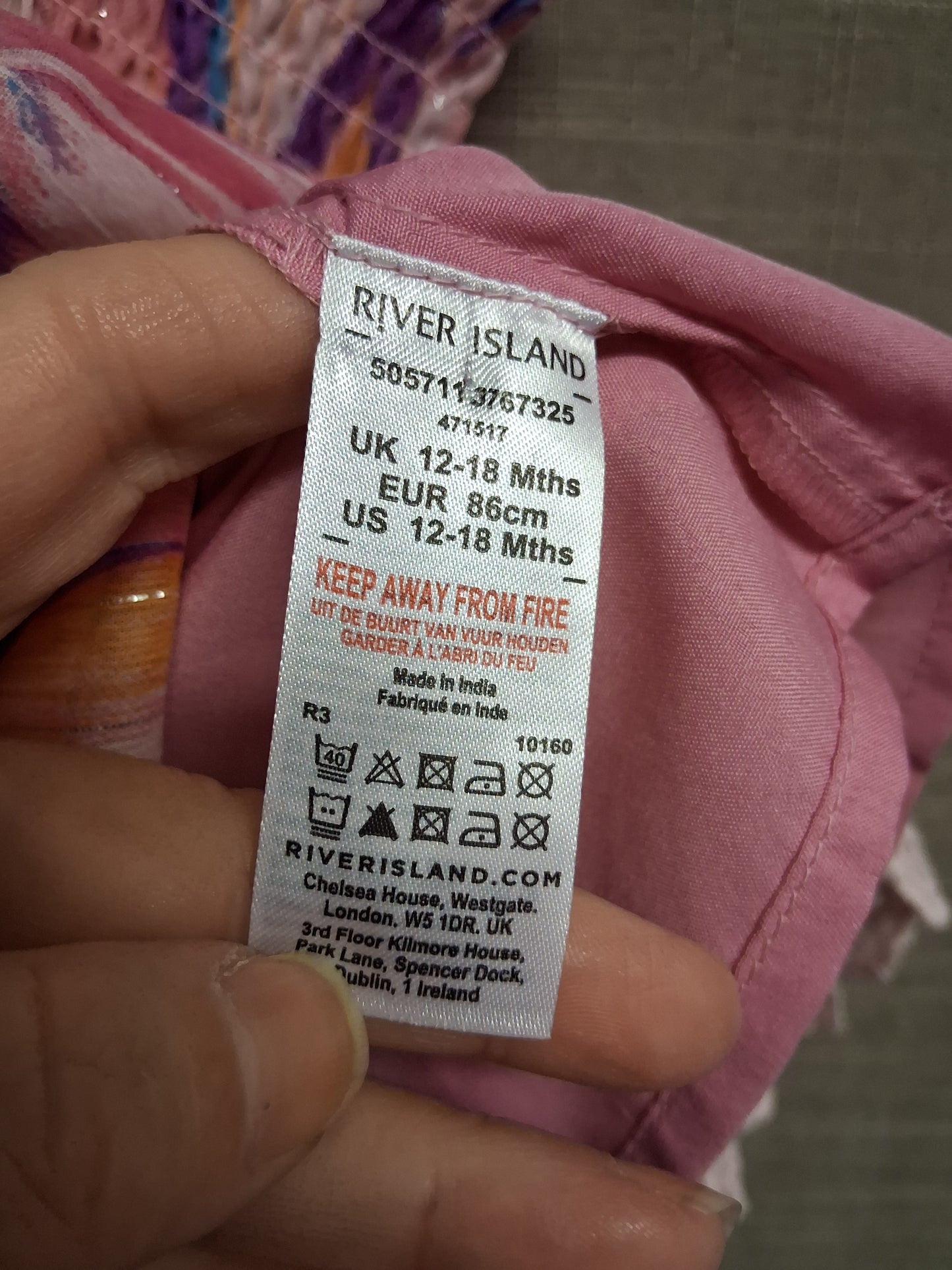 River Island Pink Multicolour Sleeveless A Line Dress Age 12-18 Months