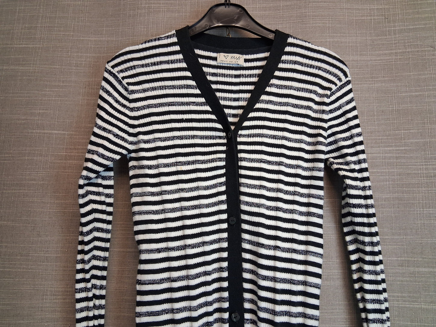 Next Girls Black White Striped V Neck Jumper Dress Button Front Age 9 Years