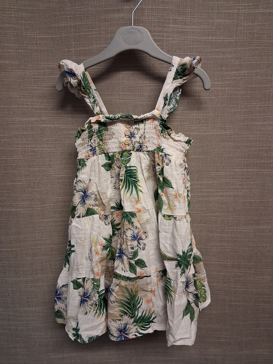 Marks and Spencer Girls Tropical Print A Line Dress Beige Sleeveless Age 2-3 Years
