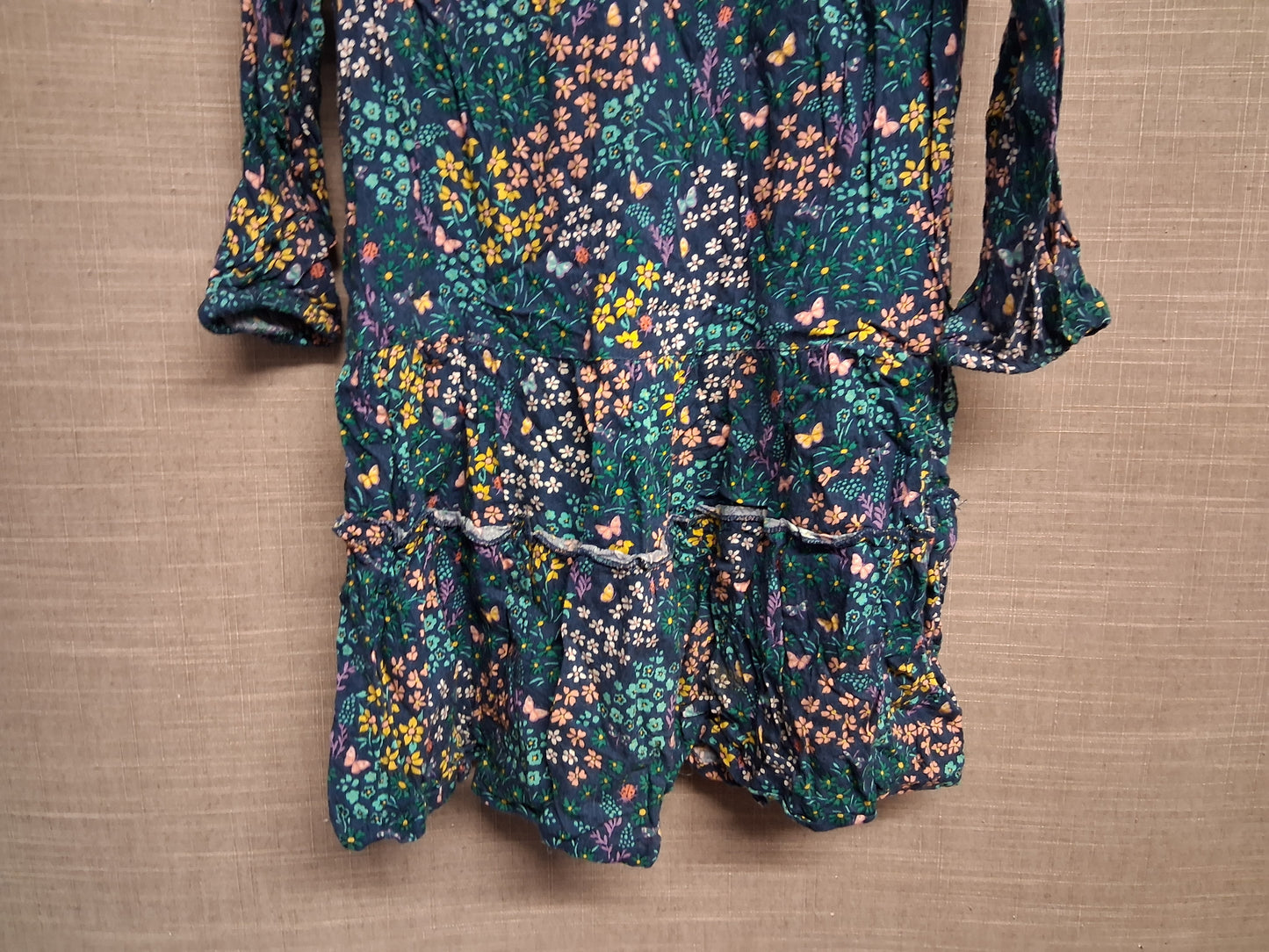 Fatface Girls Green Floral Long Sleeve Dress Age 3-4 Years