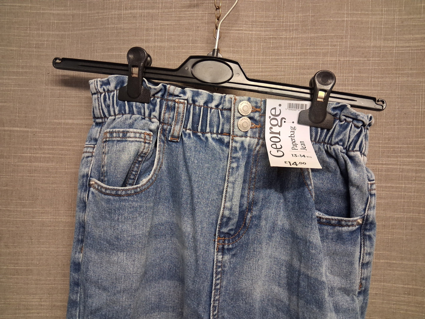 George Girls Paperbag Denim  Jeans Blue Lightwash Age 13-14 Years New
