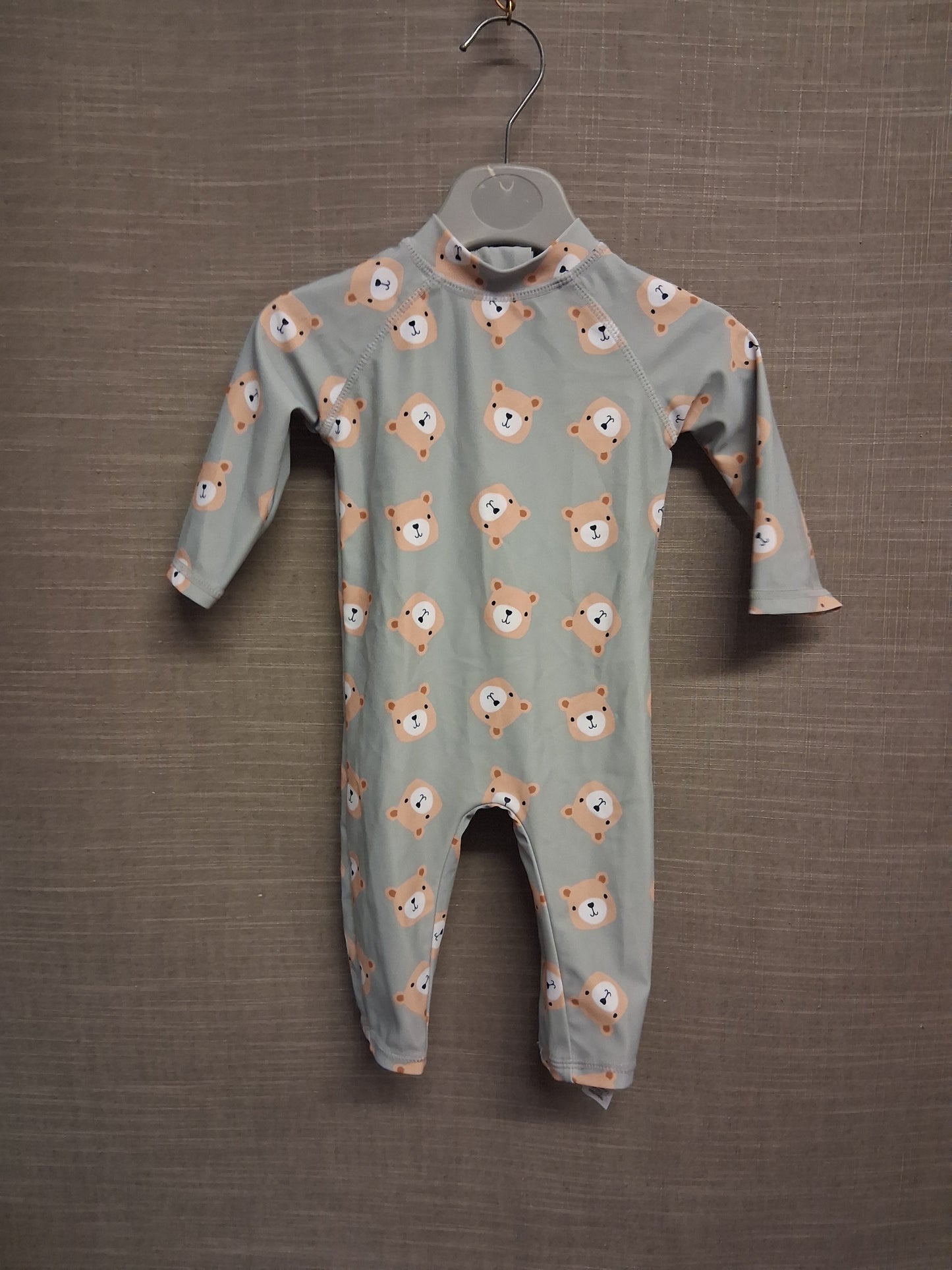 George Boys Blue Bear Theme UV Swimsuit One Piece With Hat Age 3-6 Months