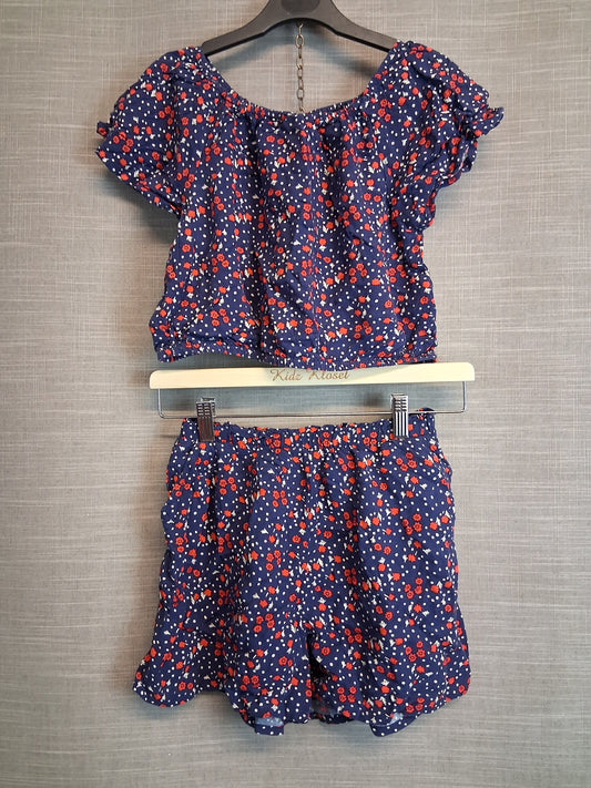 Next Blue Red Floral 2 Piece Outfit Top and Shorts Age 11 Years