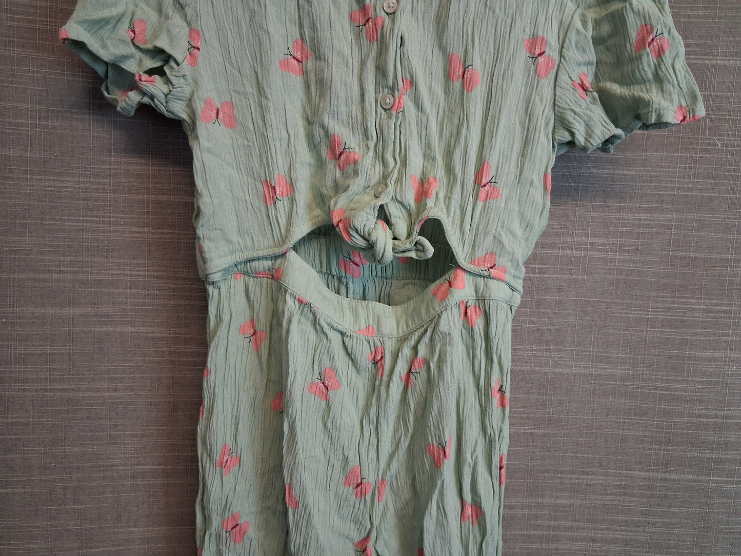 Nutmeg Girls Crop Jumpsuit Keyhole Front Green Pink Spots Age 7-8 Years