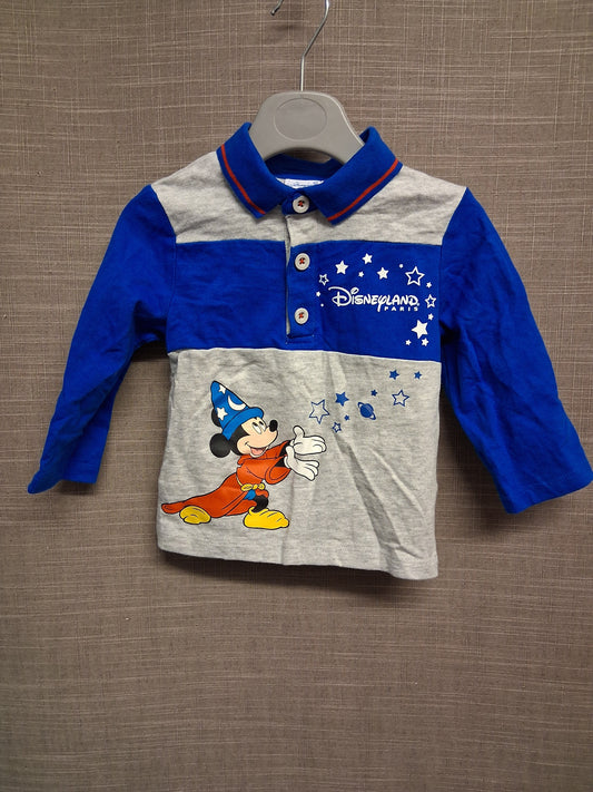 Disneyland Paris Official Mickey Mouse Long Sleeve Jersey T-Shirt Blue Grey Age 18 Months