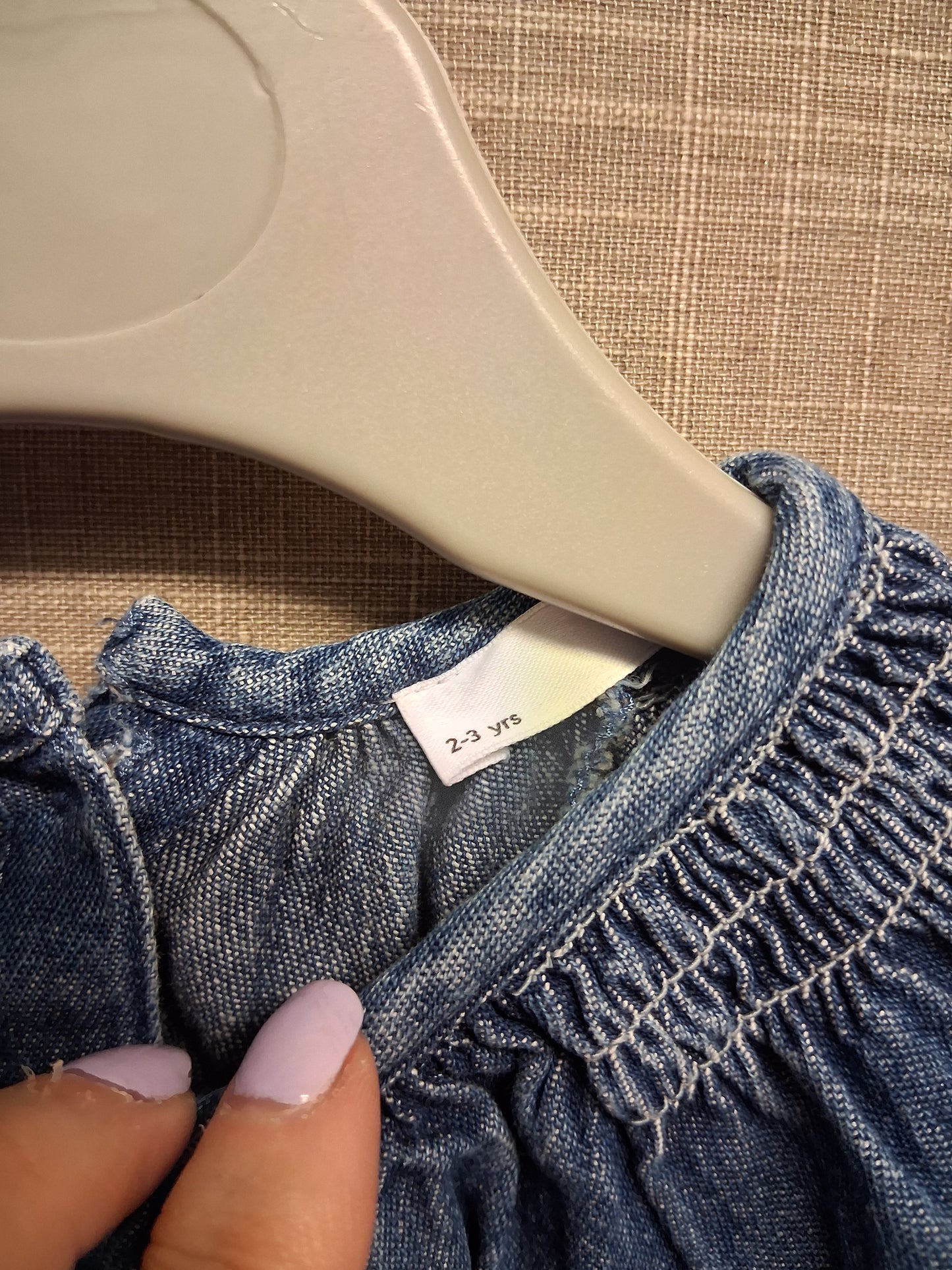 Marks & Spencer Girls Blue Denim Dress Age 2-3 Years Embroidered Floral Detail