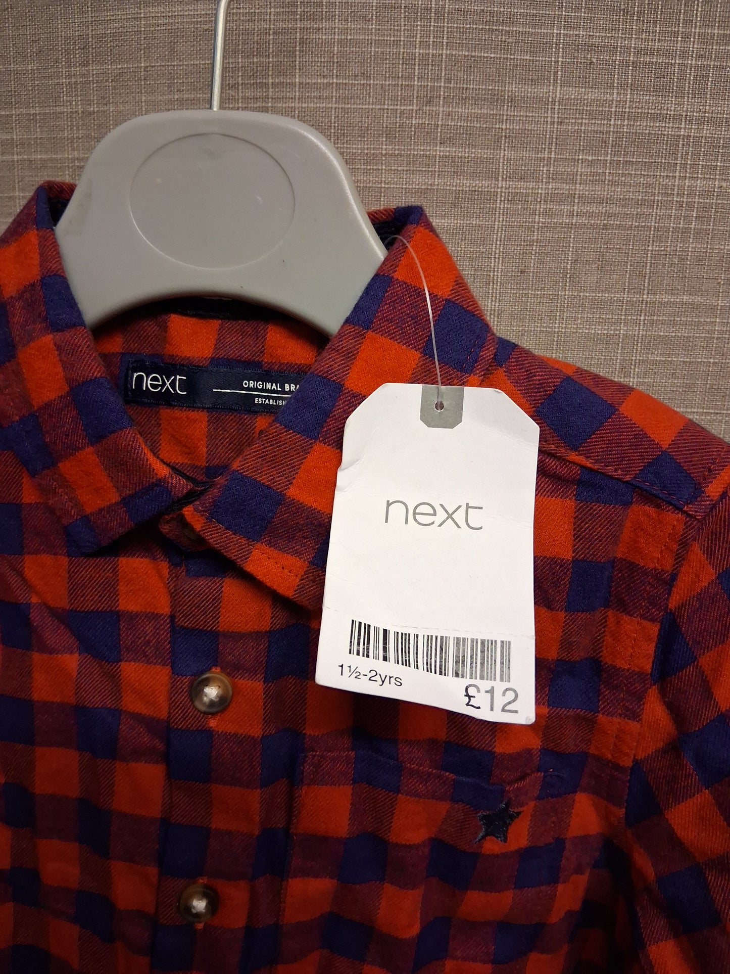Next Boys Red Blue Check Long Sleeve Shirt Age 18-24 Months New