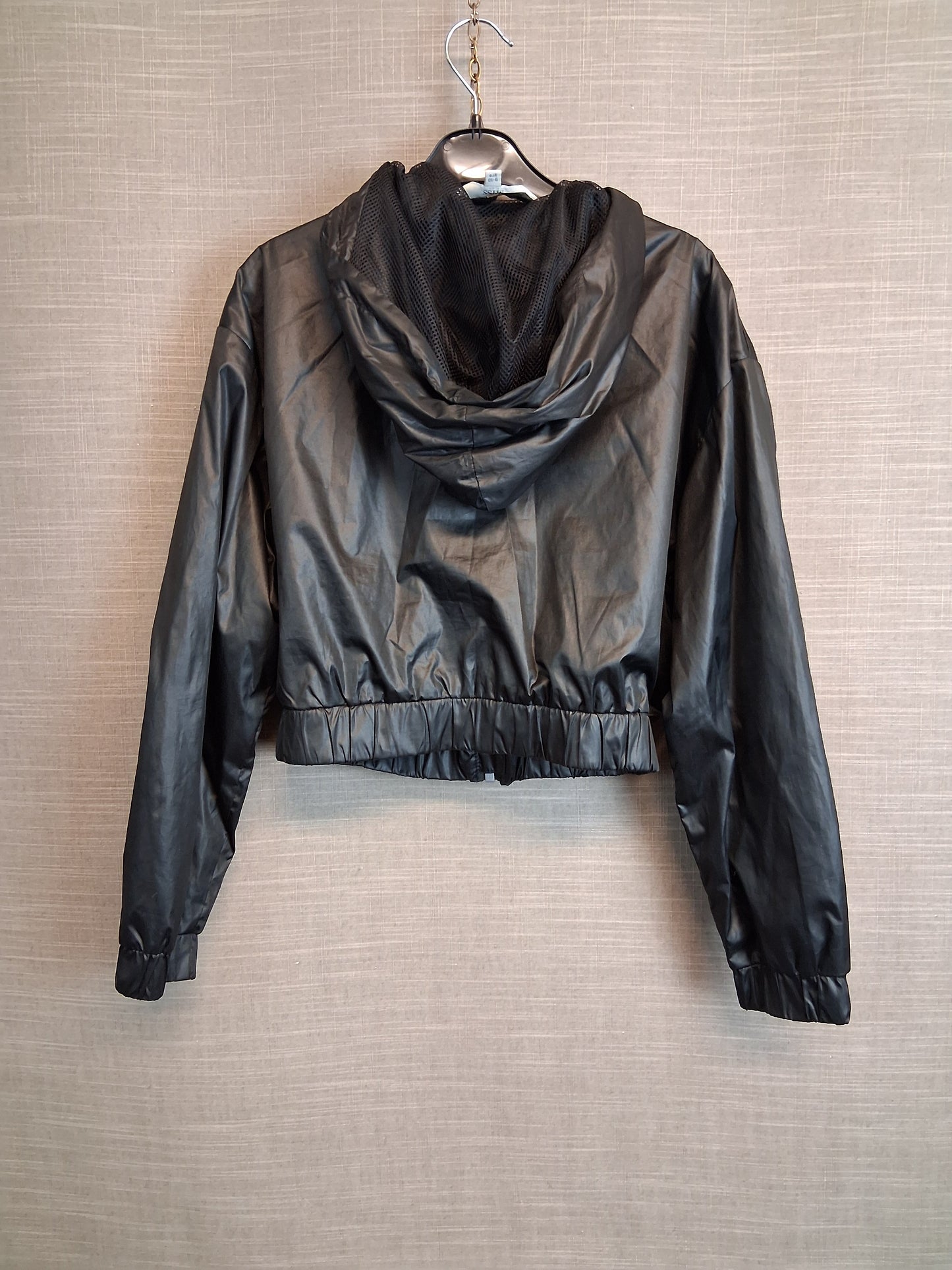 Peacocks Miss E-Vie Girls Black Shiny Cropped Jacket With Hood Age 9-10 Years