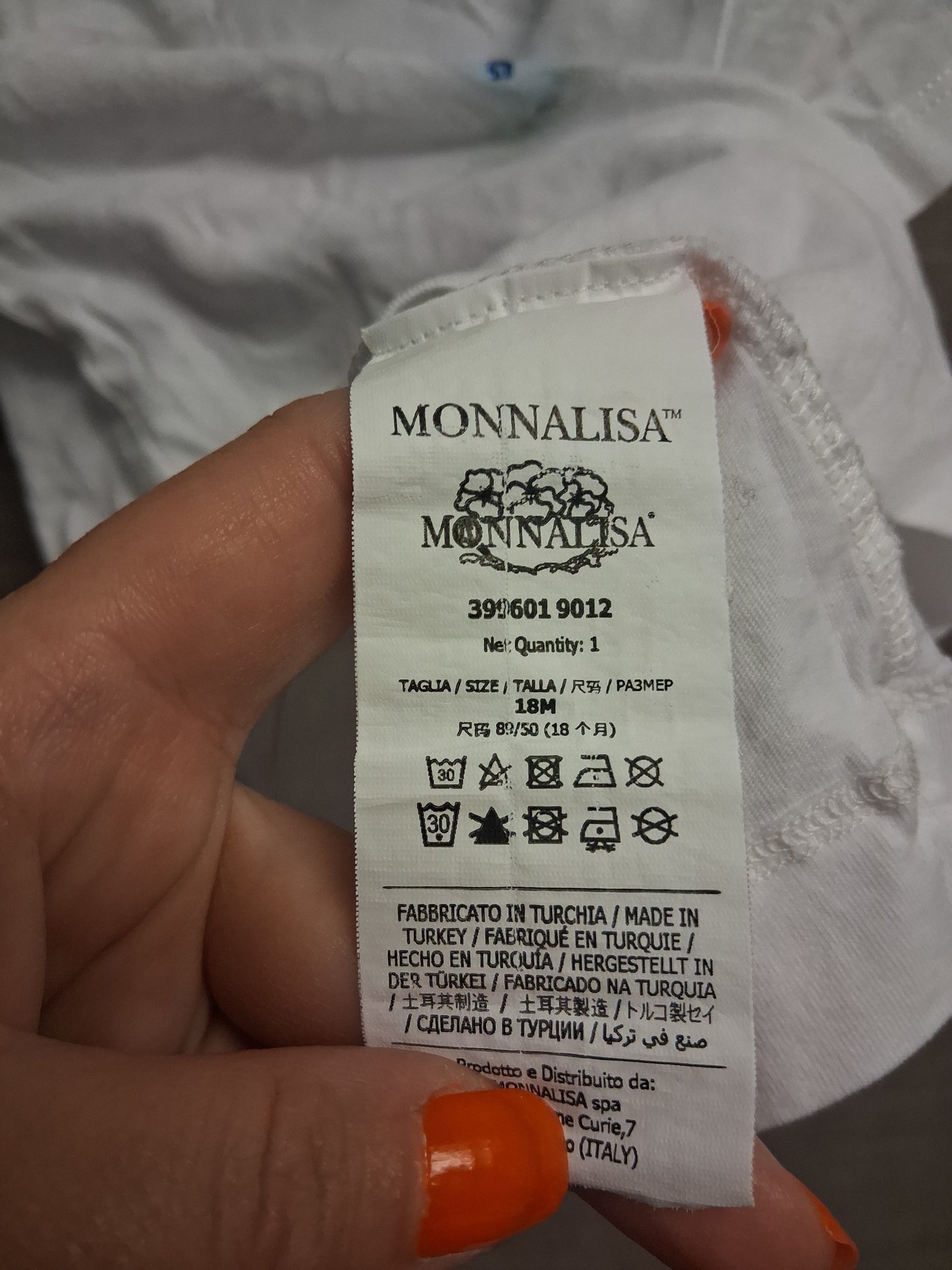 Monnalisa Girls White Short Sleeve T-Shirt Designer Traditional Age 18 Months