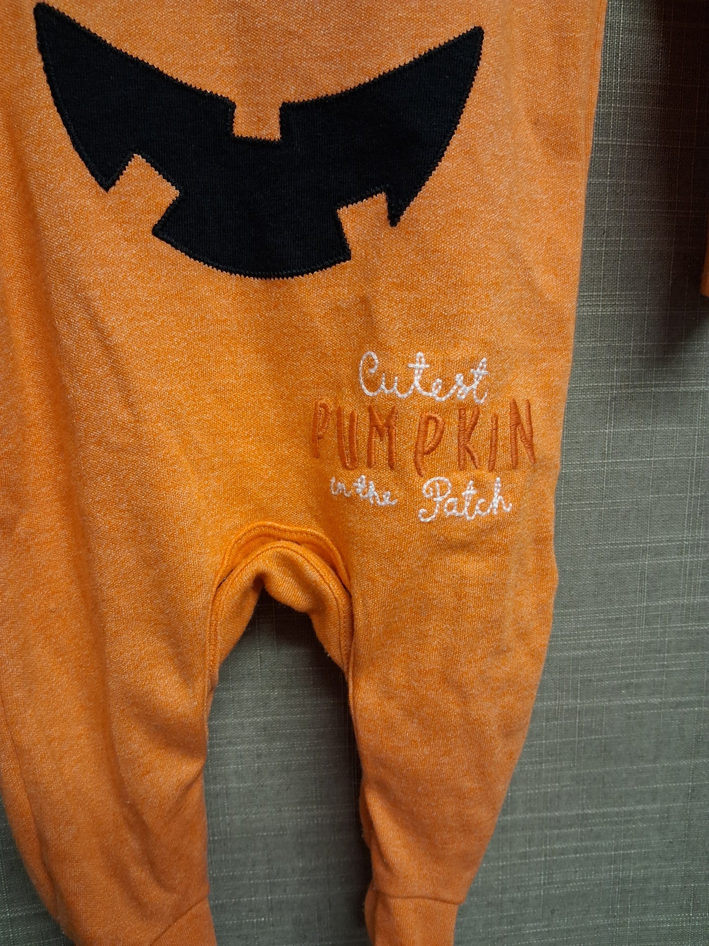 F&F Halloween Orange Pumpkin Sleepsuit Romper with Bib Age 0-3 Months