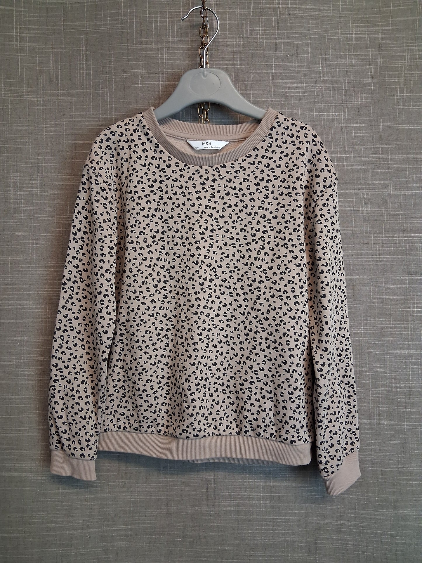 Marks & Spencer Girls Beige Leopard Print Sweater Age 6-7 Years