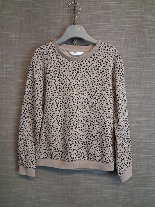 Marks & Spencer Girls Beige Leopard Print Sweater Age 6-7 Years