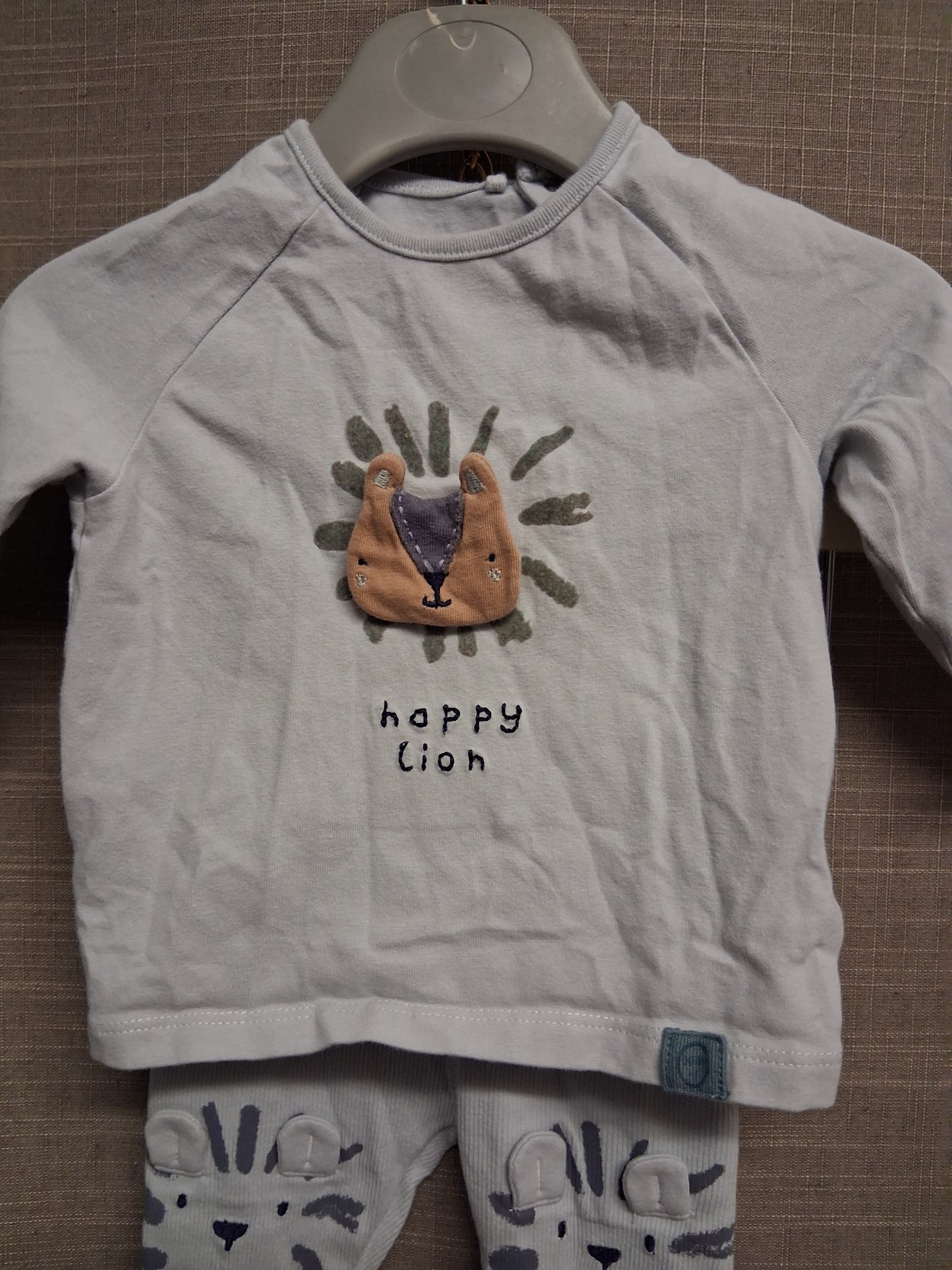 Next Boys Light Blue Lion 2 Piece Outfit Set Trousers and Long Sleeve Top Age 0-3 Months