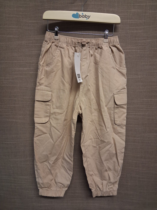 F&F Boys Beige Cargo Trousers Joggers Age 3-4 Years New