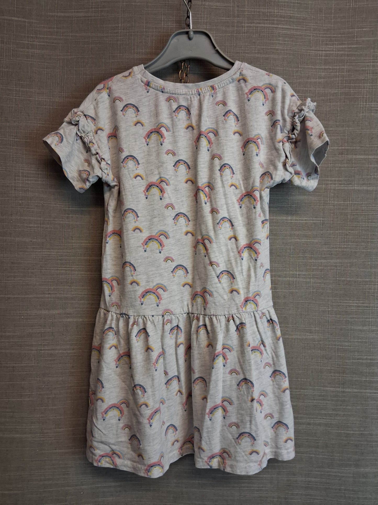 Matalan Girls Grey Rainbow Theme Jersey Dress Short Sleeve Age 5-6 Years