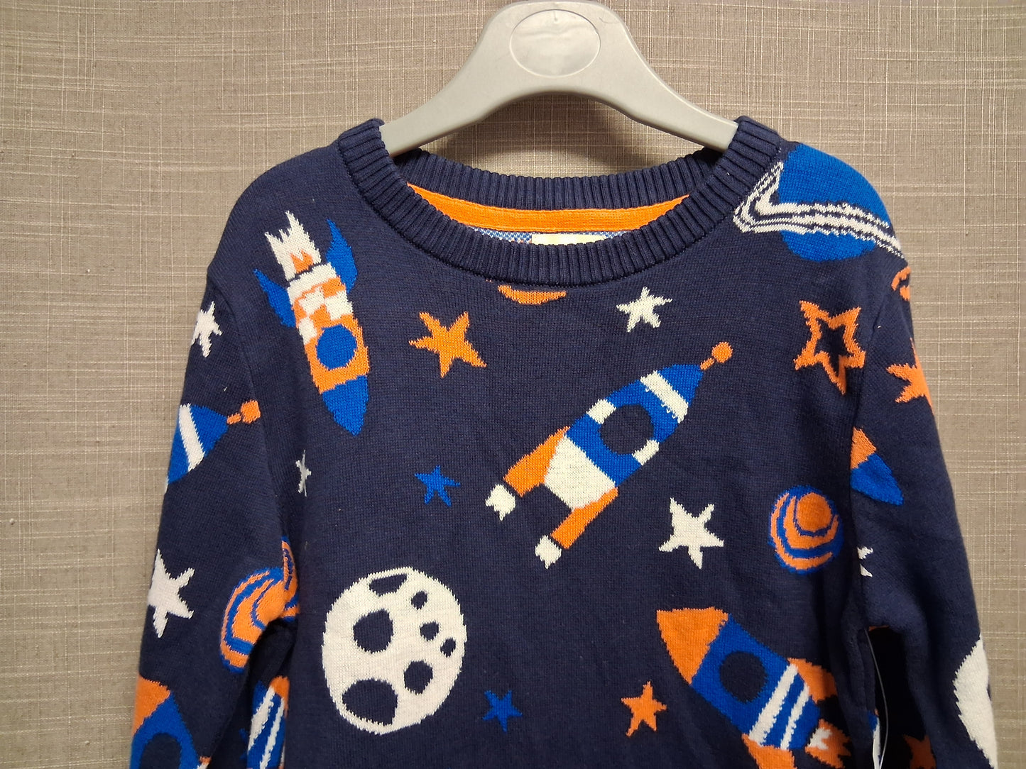 F&F Boys Space Theme Knitted Sweater Blue Age 5-6 Years New