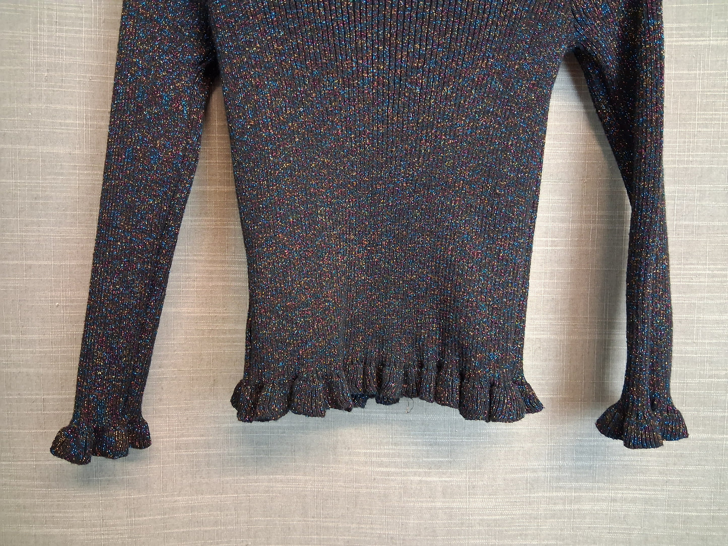 Primark Girls Roll Neck Jumper Black Glittery Sparkly Age 7-8 Years