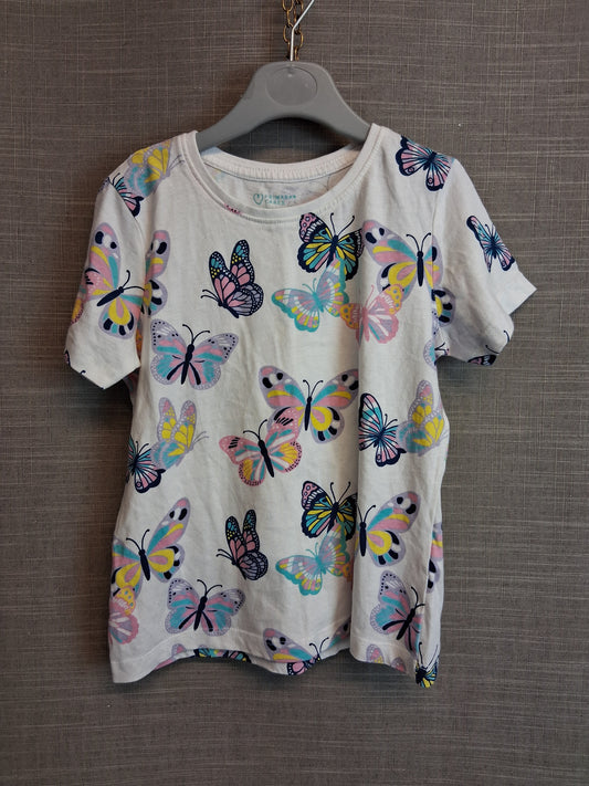Primark Girls Butterfly T-Shirt Short Sleeve White Multicolour Age 6-7 Years