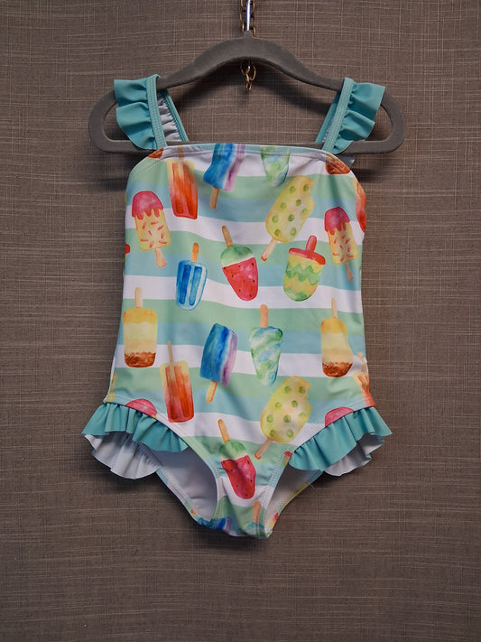 Shein Girls Ice Lolly Swimsuit One Piece Blue Age 4 Years