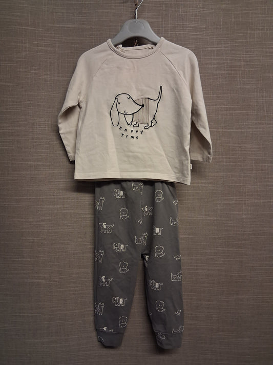 Next Baby Beige Grey Dog Theme Jersey Outfit Age 12-18 Months 100% Cotton