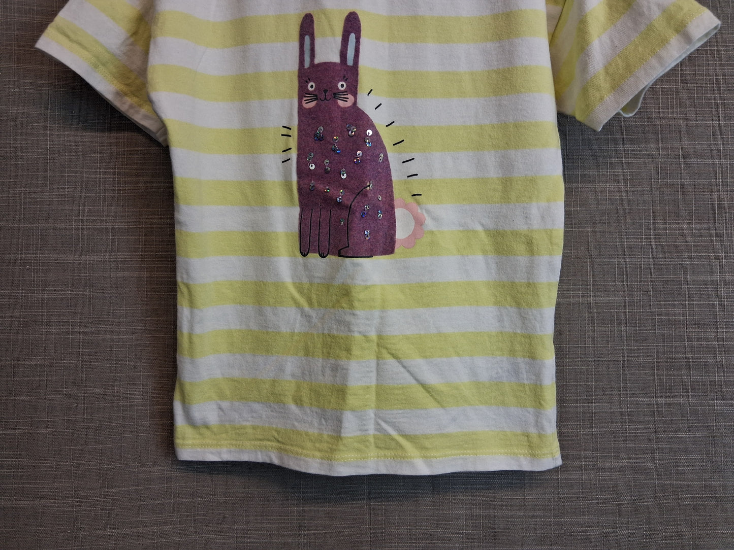 Nutmeg Girls Yellow Stripe Bunny T-Shirt Short Sleeve Age 7-8 Years