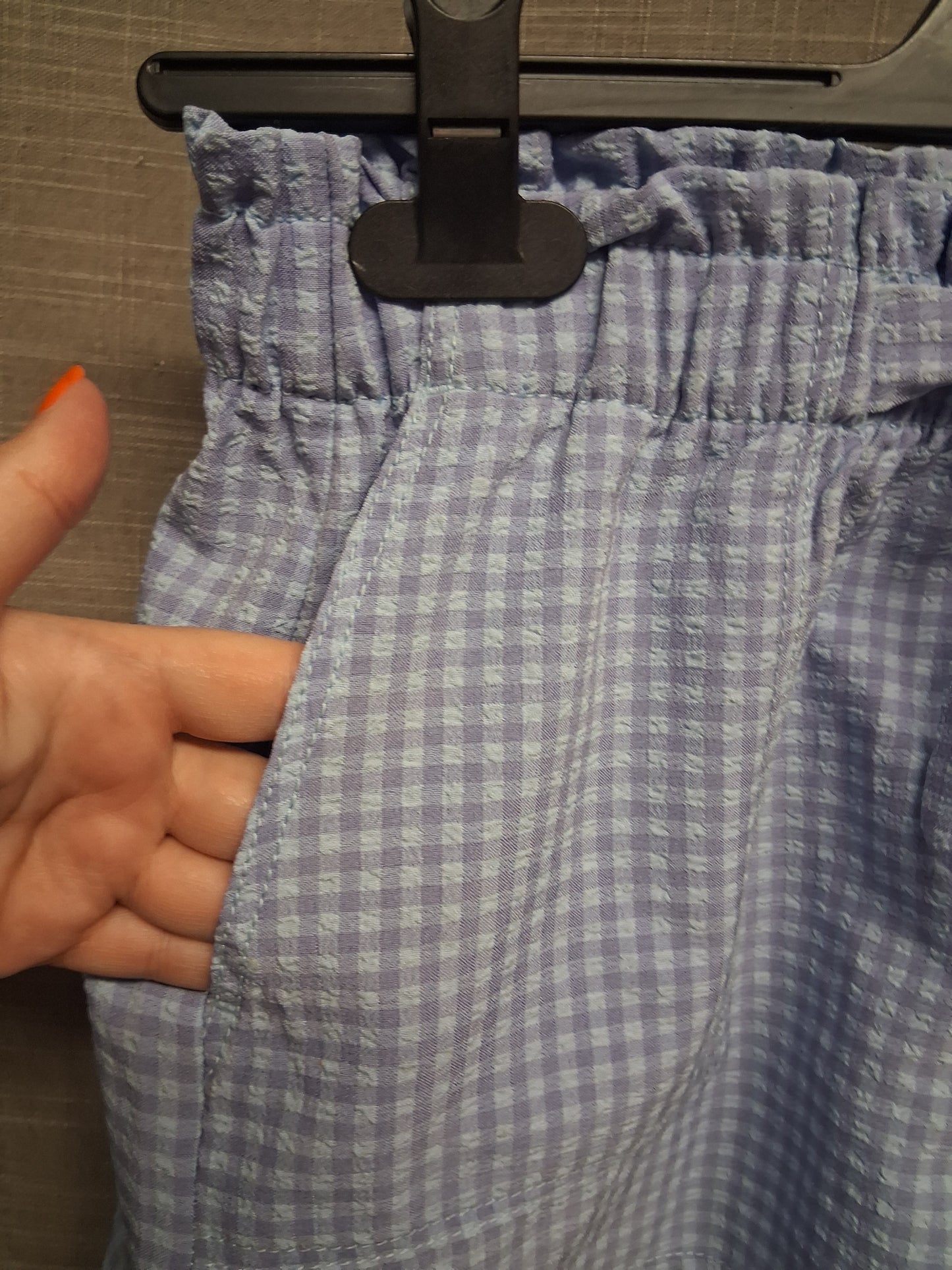 H&M Blue Lilac Checked Shorts Elasticated Waist Age 12-14 Years