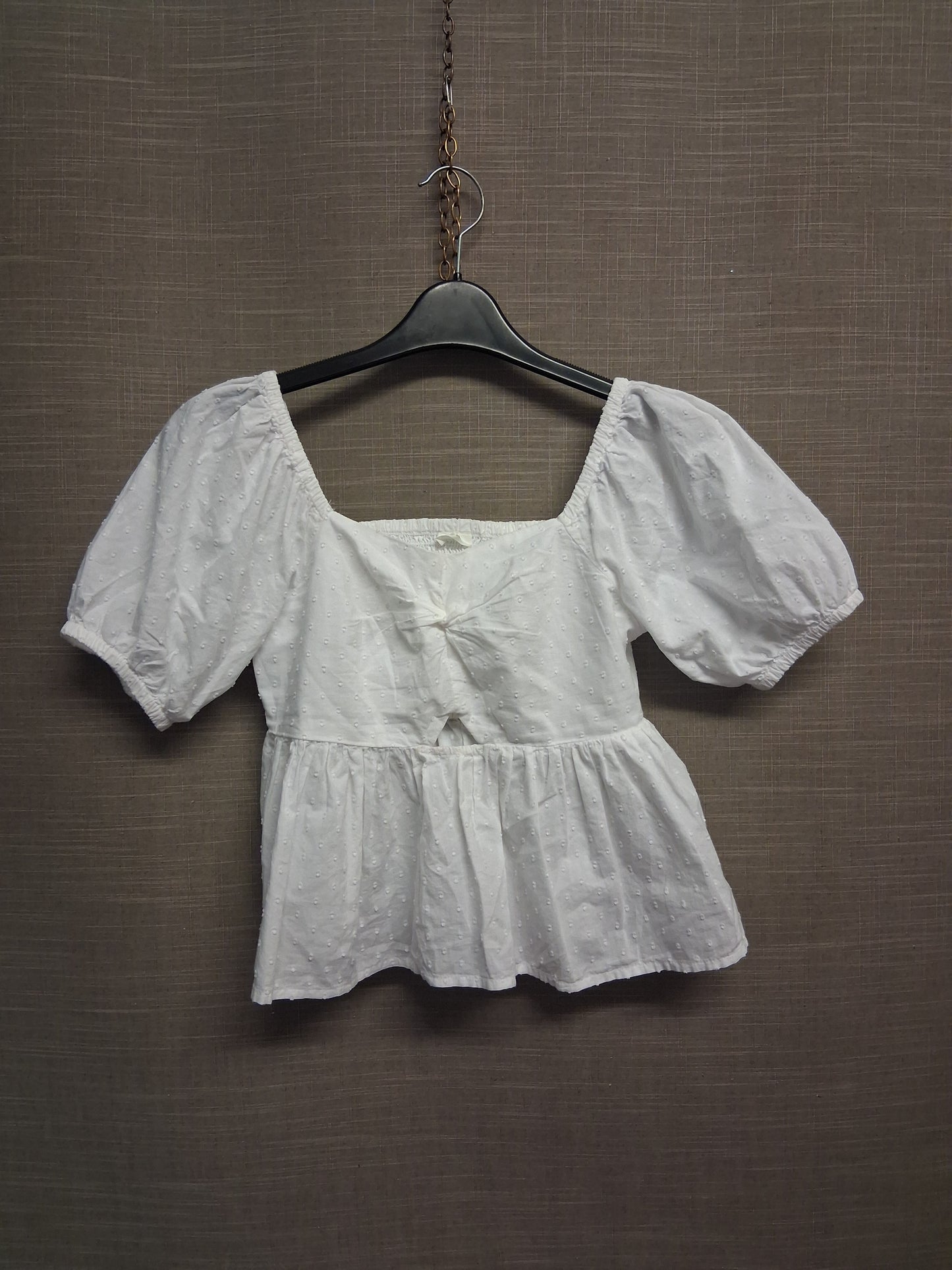 Next Girls White Puff Short Sleeve Peplum Top Cut Out Front Age 11 Years
