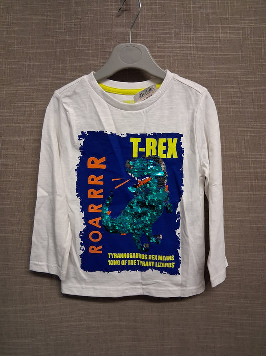 F&F Boys 2 way Sequin Dinosaur Long Sleeve T-Shirt Age 3-4 Years New